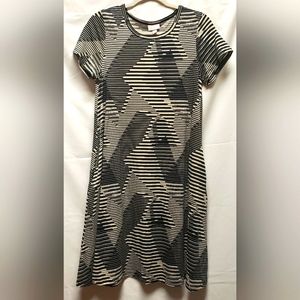 LuLaRoe Jessie Dress Aline Swing Pockets Black White Stripes Geometric